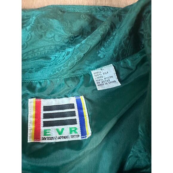 Vintage EVR by Rosso 100% Silk Paisley Bomber Jacket Green Size L 80s 90s - Picture 3 of 4